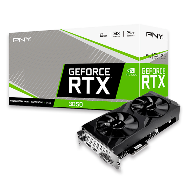 Imagem de Placa de Video PNY Geforce RTX 3050, 8GB, Verto, Dual Fan, GDDR6, 128bits - VCG30518DFBPB1