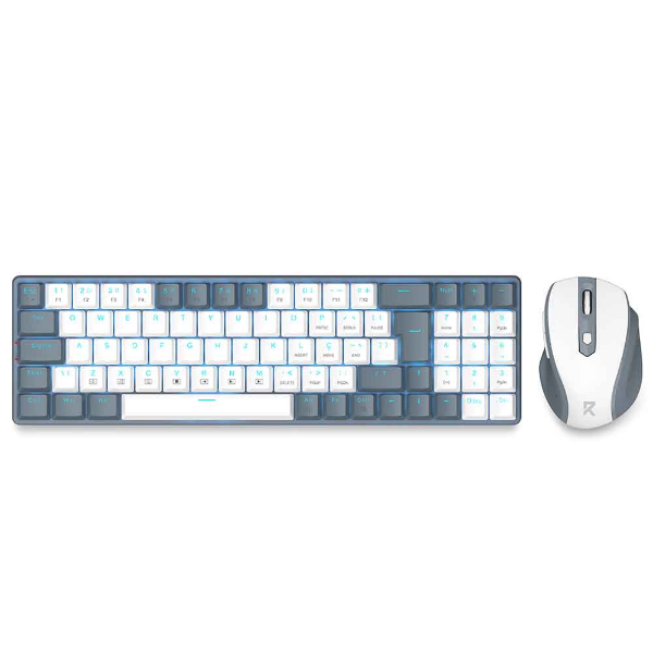 Imagem de Kit Mouse e Teclado Sem Fio Redragon BS-8772, Mecânico, ABNT2, USB - Cinza e Branco - BS-8772 GW