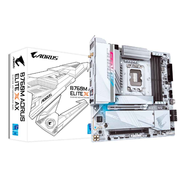 Imagem de Placa Mãe Gigabyte B760M Aorus Elite X AX R1.1, Wi-Fi, DDR5, LGA1700, Micro ATX