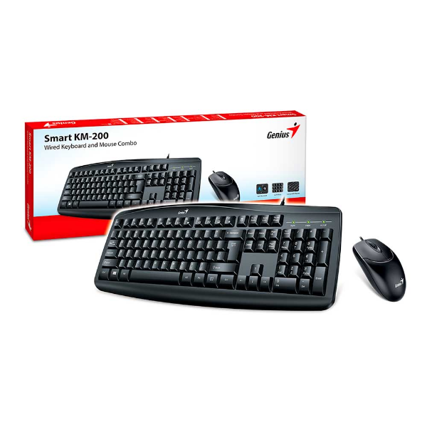 Imagem de KIT MOUSE E TECLADO GENIUS SMART KM-200 COM FIO USB