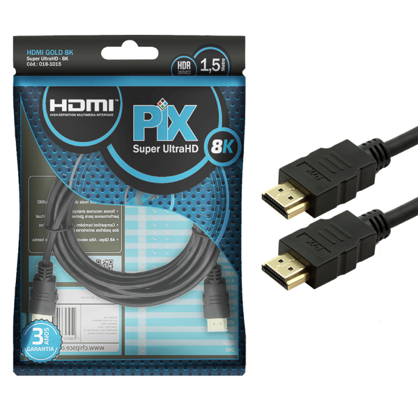 Imagem de Hdmi Adaptador Cabo Hdmi Gold Chipsce 8k Hdr 19p 1.5m 018 1015