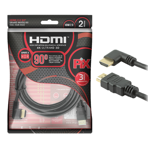 Imagem de Cabo Hdmi 2mts Versao 2.0 4k 19 Pins Plug 90 Graus