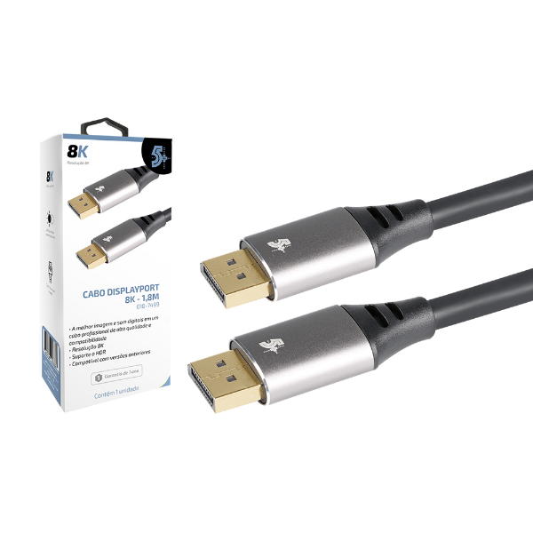 Imagem de Cabo Chip Sce Displayport M + Displayport M 1.4 Hbr 8k C/ Trava 1.8m