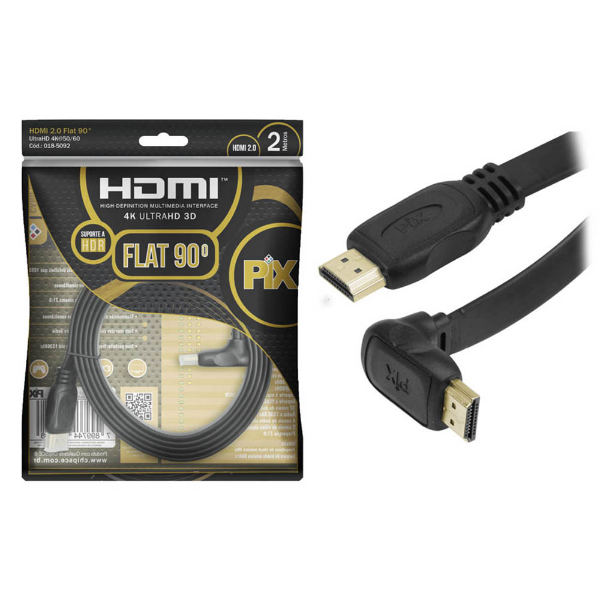 Imagem de Cabo Hdmi Flat 2.0 19 Pinos 4k 2 Metros - 90 Graus - 018-5092