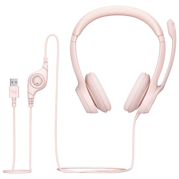 Imagem de Headset Com Fio Usb Logitech H390 - Rosa - 981-001280