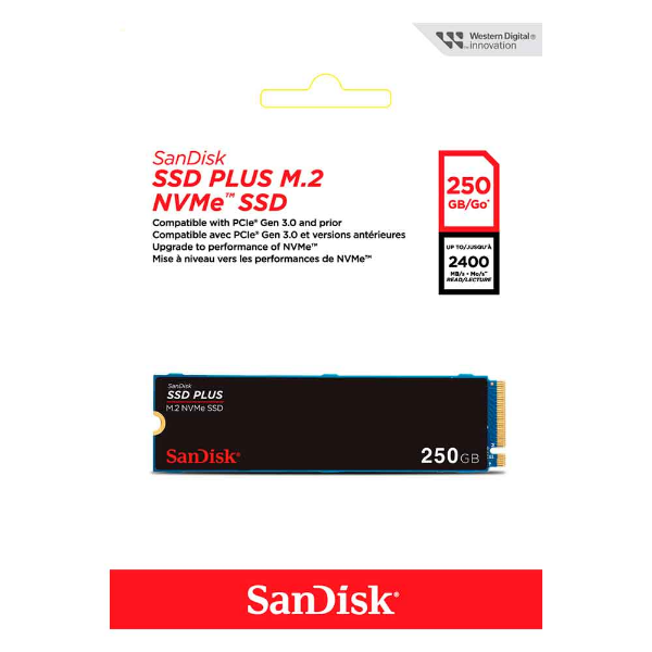 Imagem de SSD Sandisk PLUS, 250GB, M.2 2280, PCIe Gen3, NVMe - SDSSDA3N-250G-G26