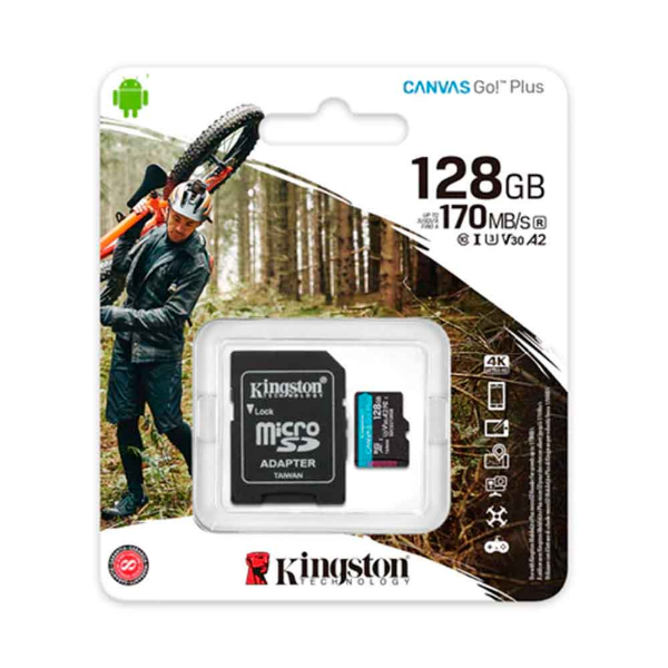 Imagem de CARTAO DE MEMORIA SD KINGSTON CANVAS GO PLUS CLASS 10UHS-I 128GB MICRO+ADAPTADOR - SDCG3/128GB