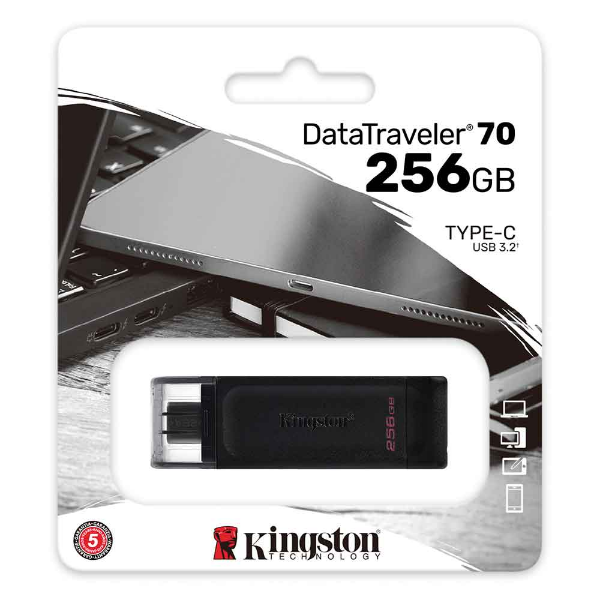 Imagem de Pendrive Kingston DataTraveler 70, 256GB, USB-C 3.2 Gen 1 - DT70/256GB