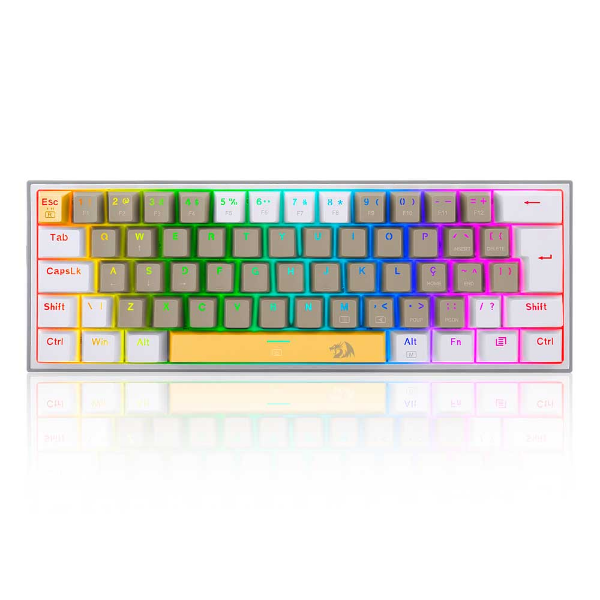 Imagem de TECLADO REDRAGON MECANICO GAMER FIZZ RGB AMARELO CINZA E BRANCO SWITCH MARROM K617RGB