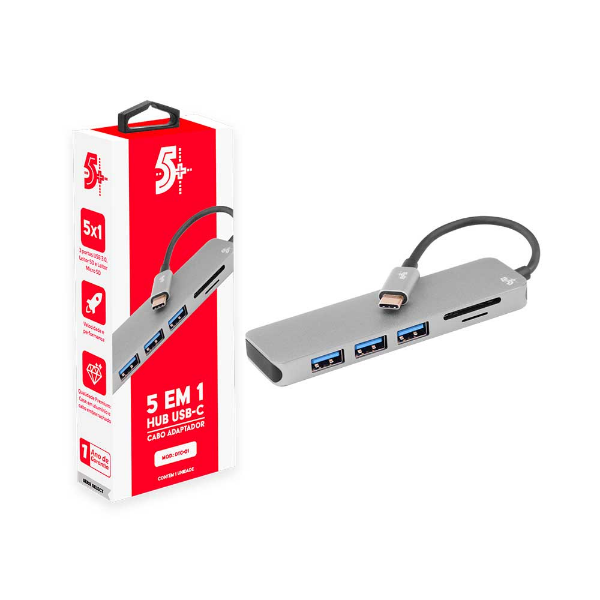 Imagem de HUB USB-C SANTANA 3.0 5 PORTAS COM LEITOR SD/TF 018-7452