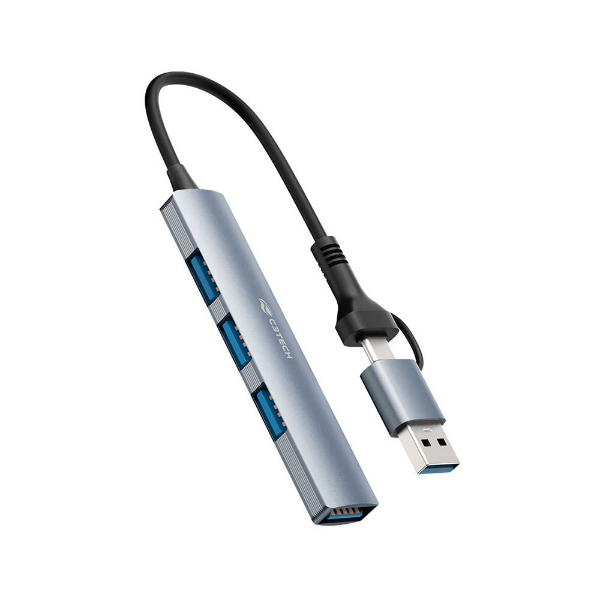 Imagem de HUB USB C3TECH 3.0 4 PORTAS COM CONECTOR ALTERNAVEL HU-C500GY CINZA