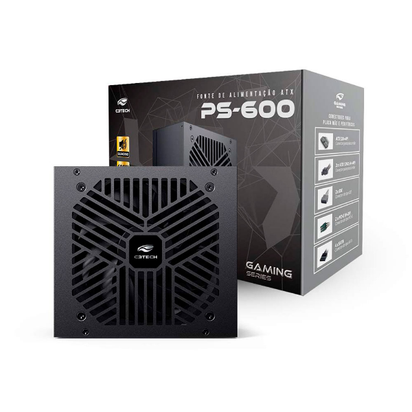 Imagem de FONTE DE ALIMENTACAO C3TECH 600W ATX PS-600BK PRETO