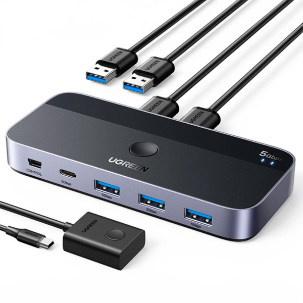 Imagem de SWITCH KVM UGREEN COM 2 ENTRADAS USB-A + 3 SAIDAS USB-A E ENTRADA USB-C - CM662
