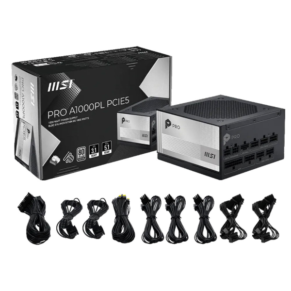 Imagem de FONTE DE ALIMENTACAO MSI 1000W PRO A1000PL PCIE5 80 PLUS PLATINUM FULL MODULAR ATX PCIE 5.0 306-7ZPL